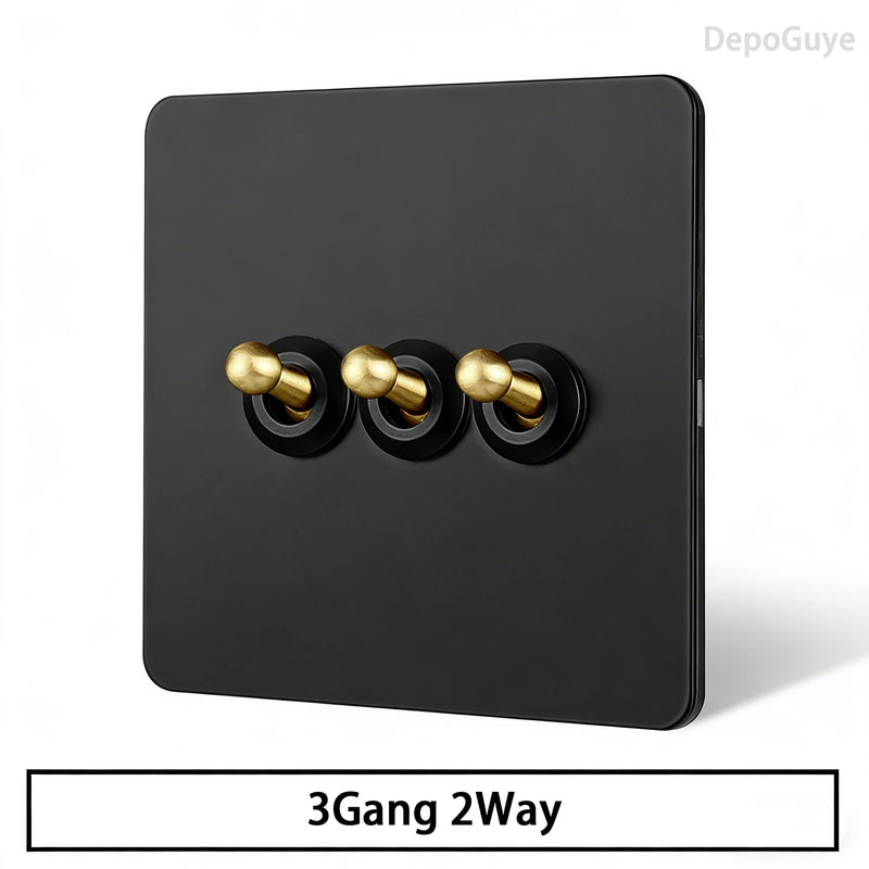 Stainless Steel Panel Retro Toggle Light Switch Gold/Black/White Wall Lamp Brass Lever EU UK Standard 1-4Gang Home Decoration