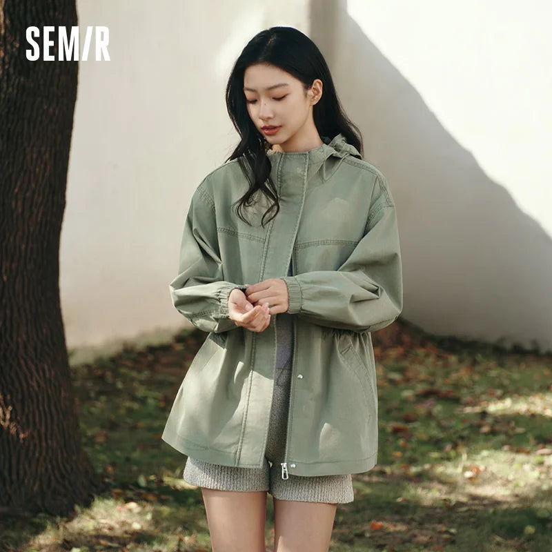 Semir Retro Jacket Women 2026 Spring Denim Casual Loose Waist Cinched Fashion Stylish Vintage Outerwear Top