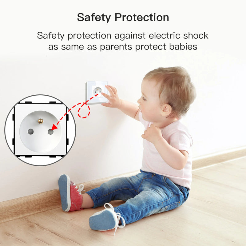 BSEED France Standard Wall Electrical Outlet USB Type-C Charge Port Glass Panel 20W Fast Charge French Socket 110-250V