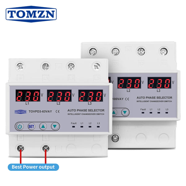 Three Phase 3P+N Din Rail Phase Selector Voltmeter with Adjustable Over and Under Voltage Protection Monitor Relays Protector