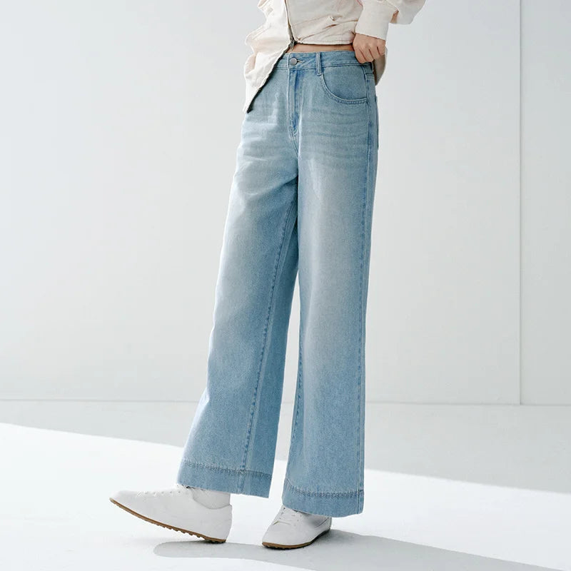 Semir Women Jeans 2026 Summer New Lace Waistband Cool Feeling Wide Leg Fashion Simple Slim Fit Long Pants