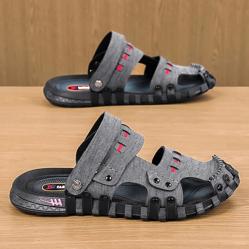 Men's Closed Toe Anti-collision Sandals Summer Soft Sole Breathable Outdoor Casual Beach Shoes fashion youth double-use slippers