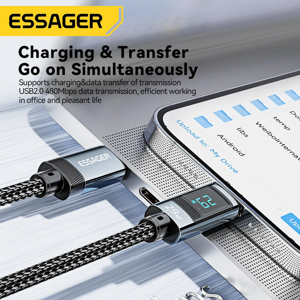 ខ្សែសាក Essager USB Type C សម្រាប់ iPhone14 13 12 Pro Max PD 29W សាកលឿនសម្រាប់ iPad ខ្សែសាកខ្សែបង្ហាញឌីជីថល