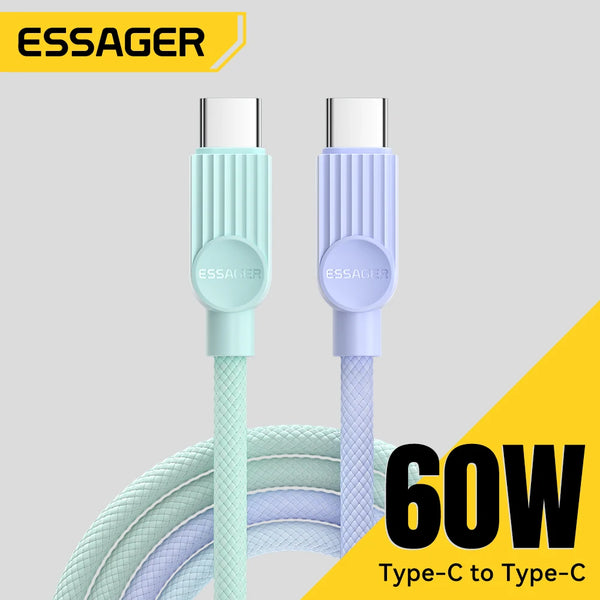 Essager USB C Color Cable For iPhone 16 15 14 Xiaomi Huawei PD 60W Fast Charging For Samsung Macbook iPad Type C to Type C Cable
