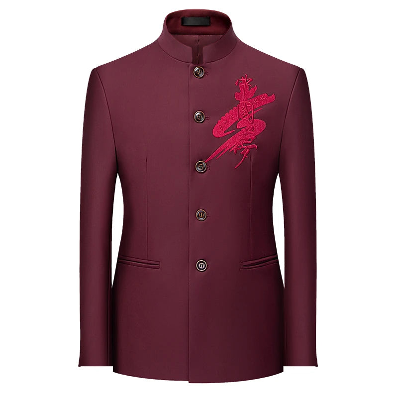 2026 Men's Chinese Style Long Sleeve Suit Jacket Korean Fit Formal Wear Asian Sizes L-7XL in Red White Black Yellow Blue Coat