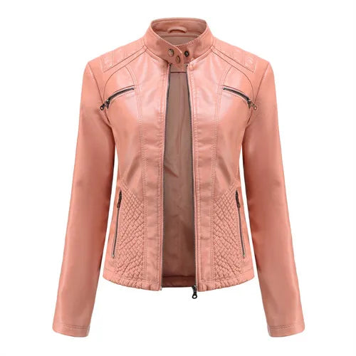Women Leather Jacket, 2026 Autumn Spring Women's Moto Biker Zipper Jackets Red Black Apricot Coffee Coat Ladies Outerwear S-3XL