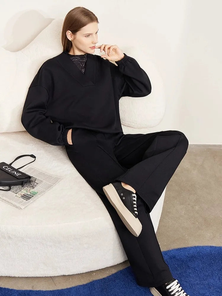 Amii Woman Sweatshirts 2025 Winter New Casual Loose V-neck Long Sleeve Top Women Knitted Versatile Pullover Sweatshirts 12544213