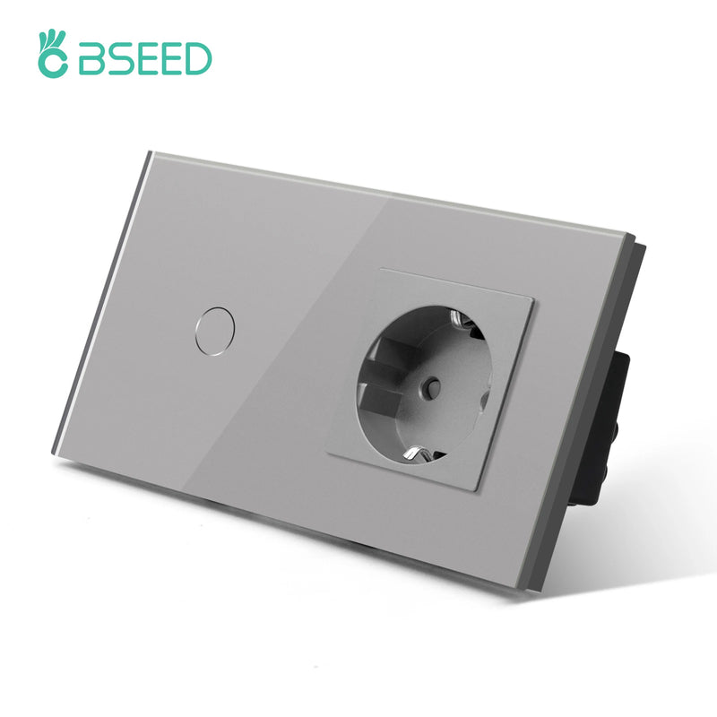 BSEED 1Gang Touch Screen Light Switches LED Backlight Wall Switches With Socket USB Type-C Charge Port Glass Panel Max.Load 300W