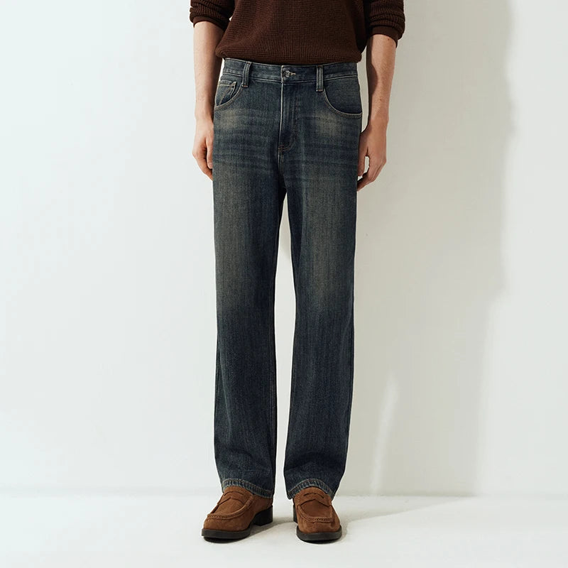 Semir Men Denim Jeans Elongated Fit Straight Leg Vintage Wash Commuter Style Versatile 2026 New Winter Daily Wear