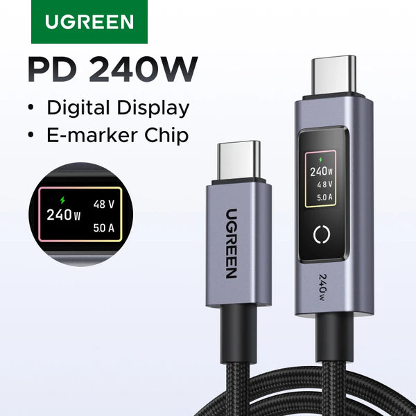 UGREEN PD240W USB-C Cable Digital Display Charging Smart Cable for Laptop HP Dell MacBook iPhone Duo 18/17 Samsung S26/25 iPad