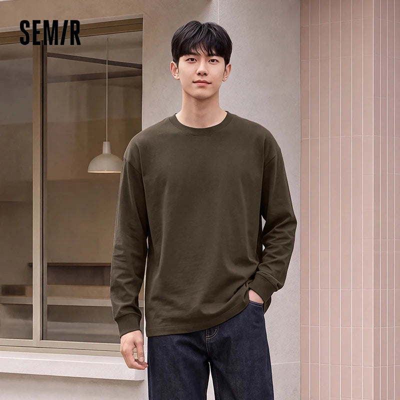 Semir Men Knit Tshirt Versatile Solid Color Crew Neck 2026 New Winter Daily Wear Urban Casual Style Cold Weather Layering