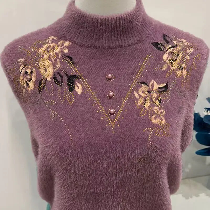 Pulls Femmes Printed Vintage Knit Cashmere Winter Clothes Woman Thicken Warm Spring Autumn Sweater Tops Mother Knitwear Jumper