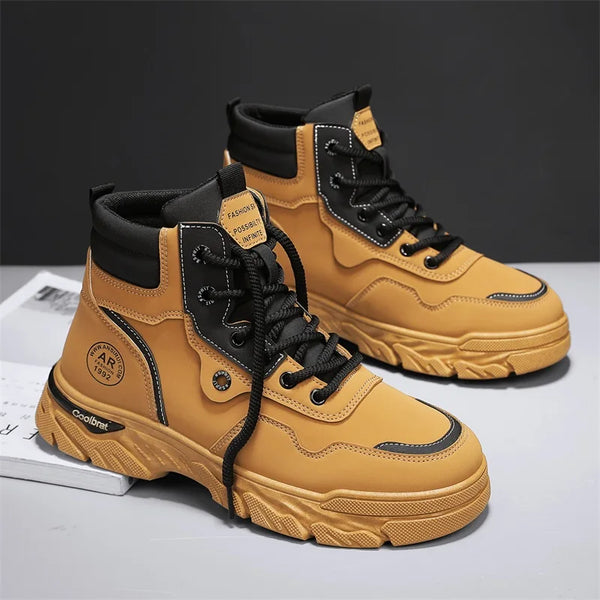 Men's boots spring and autumn new Joker British casual boots fashion youth soft-sole non-slip outdoor shoes high-top work boots
