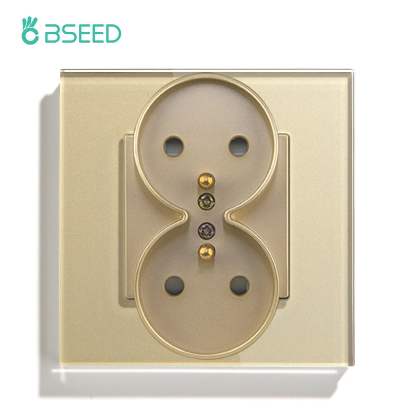 BSEED French Standard Single Wall Power Sockets Double Sockets Dual Electrical Outlets Glass Panel Children Protection 16A