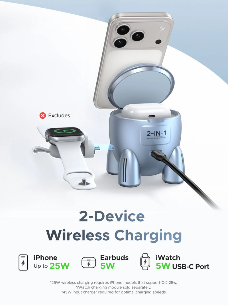 UGREEN Upgrade Magflow Qi2.2 25W Wireless Charger 2 in 1 Innovative Rocket -Style For iPhone 17 16 Pro Max Fast Charging
