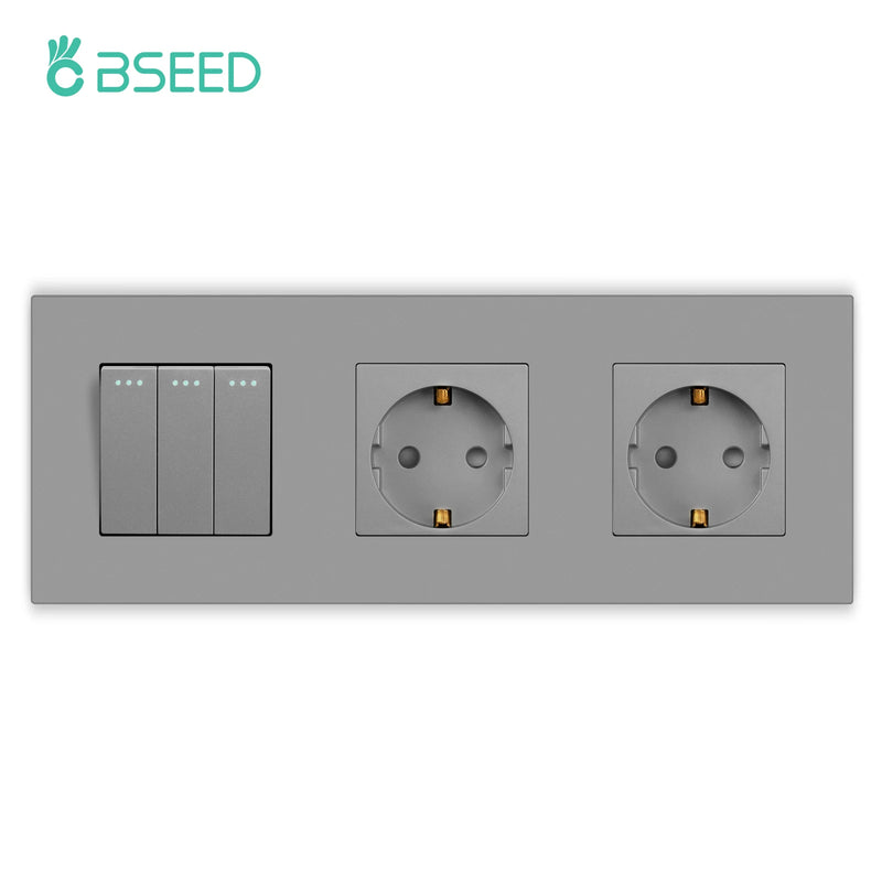 BSEED Button Switch 1/2/3Gang 1Way Wall Sockets With USB Type-C Phone Charger Mounted Double Socket Plastic Panel Triple Outlets