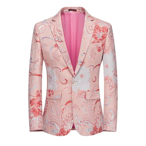 2026 New Men's Pink Embroidered Suit Jacket, Wedding Party Dress Coat, Fashionable Slim Male Blazers, Asian Size M-5XL 6XL