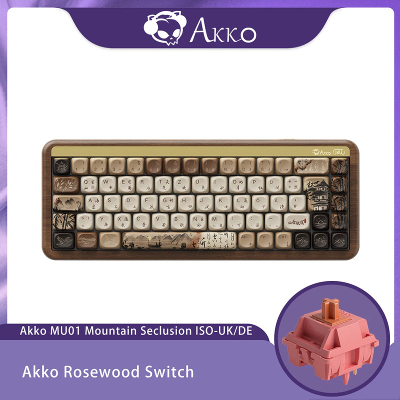 Akko MU01 Mountain Seclusion Wooden Mechanical Keyboard ISO-UK/DE Layout RGB Hot Swap BT/2.4G Wireless & Wired Gaming Keyboard