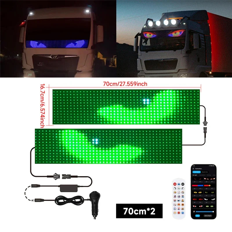 APP Control Truck Devil Eye LED Matrix Pixel Panel Graffiti Scrolling Text Soft Foldable Lighting Board Windshield Decor Display