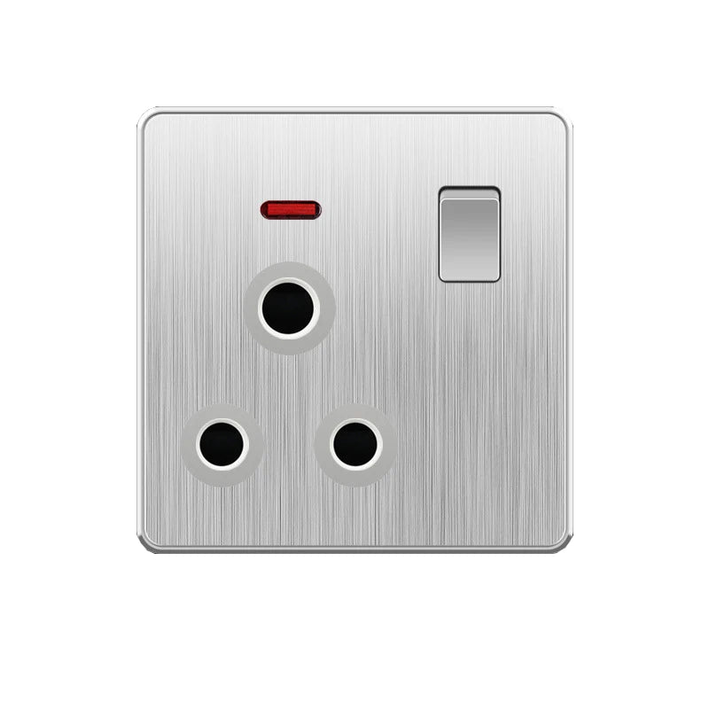 UK Standard 15A Wall  Switch Socket, Black White PC/Wire drawing Panel AC 220-250V,British Power Socket with switch with light