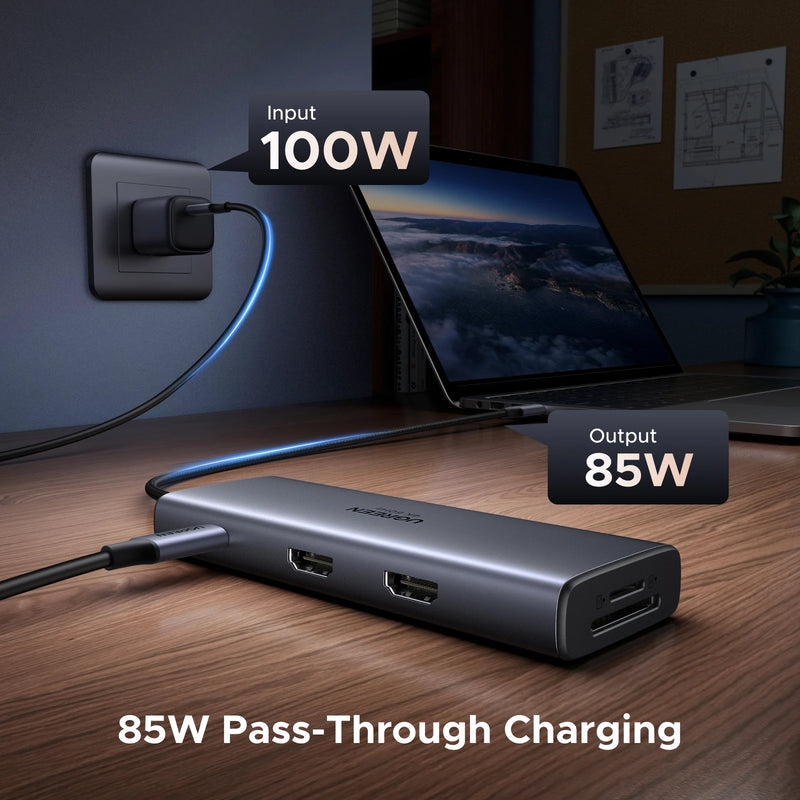 UGREEN USB C HUB 9-in-1 Dual HDMI 4K60Hz Display USB3.0 Type-C&USB-A Data Ports PD100W for Windows Laptop HP Dell Lenovo Samsung