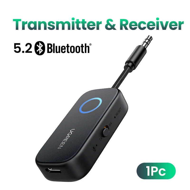 UGREEN Bluetooth Receiver Transmitter Adapter 2-in-1 Wireless Bluetooth 3.5mm Aux Audio Adapter for Flight, TV, Car, Treadmill