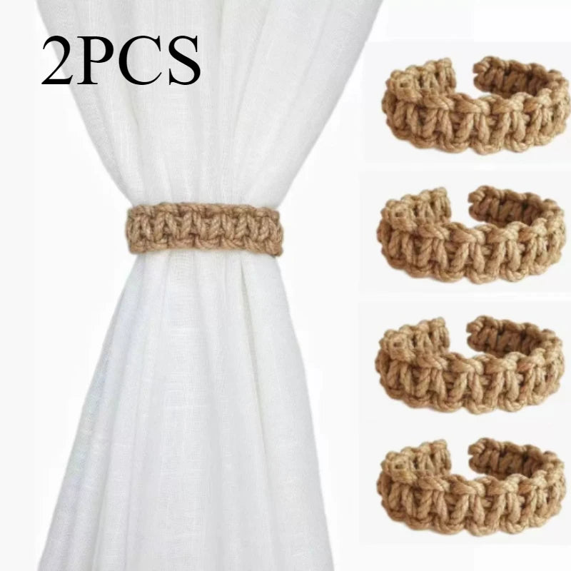 [Hand-Woven Hemp Rope Bracket] 3pcs Hand-Woven Hemp Rope Curtain Tether - home decoration accessories modern decor curtain clip