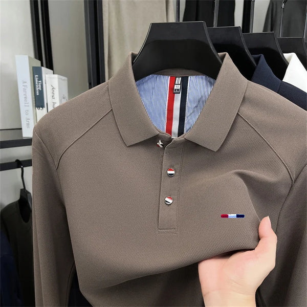 High Quality Man Long Sleeved Polo Shirt Lapel Button Exquisite Pattern Embroidery Autumn New Versatile Business Casual Menswear