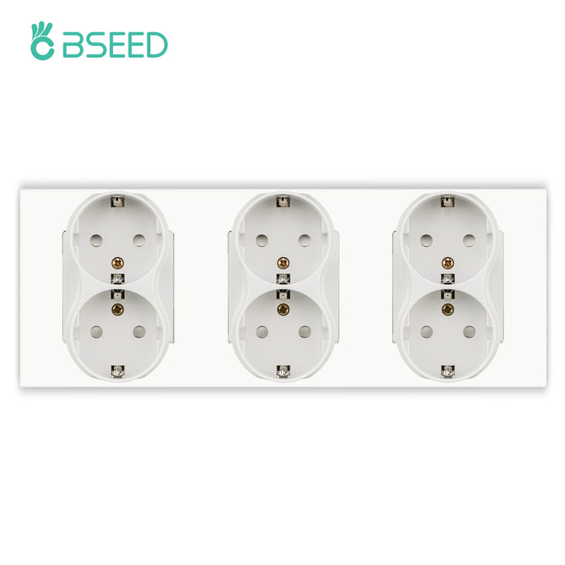 BSEED EU Wall Power Double Sockets Dual Power Outlets Electrical Plug Plastic Panel White Black 110-250V for Home Office