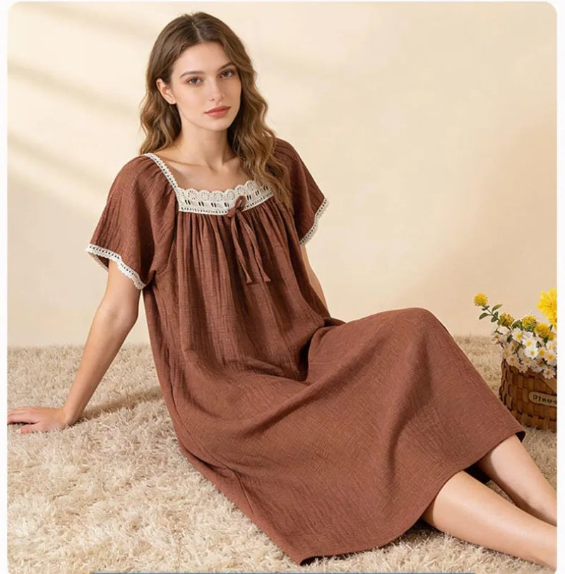 Pure Cotton Loose Nightgown Woman Night Clothes Short Sleeve Summer Pajamas Dress Women's Sleepwear One Piece Homewear Nightie