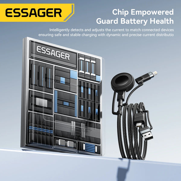 Essager 5-in-1 USB-A/Type-C to Type-C/Lighting/Watch PD 65W Fast Charging For IPhone16 15 14 Xiaomi MacBook iPad Tablet Laptop