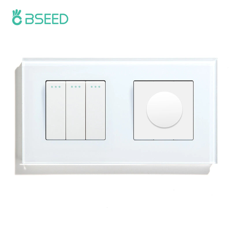 BSEED Mechanical Wall Light Switches 1/2/3Gang 1Way Plus Dimmer Switch Led Dimmable Switch EU Standard Glass Frame 10A