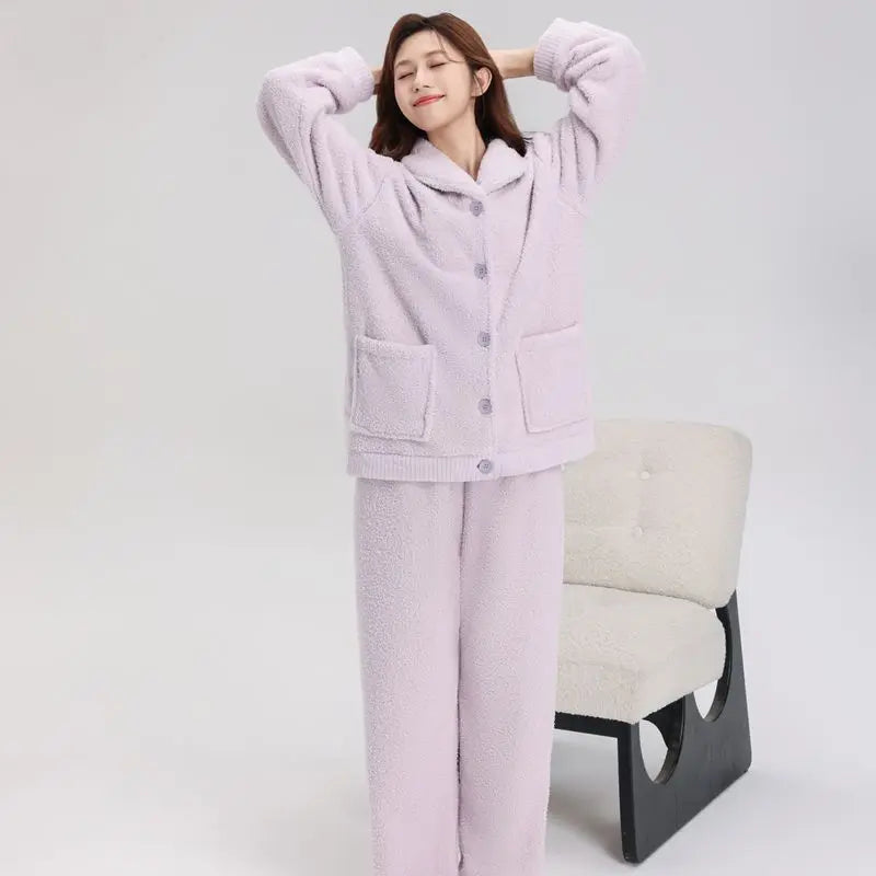 Pijama Mujer Invierno New Coral Fleece Thicken Women's Pajamas Set Flannel Warm Sleepwear For Sleeping Suit Winter Home Clothes