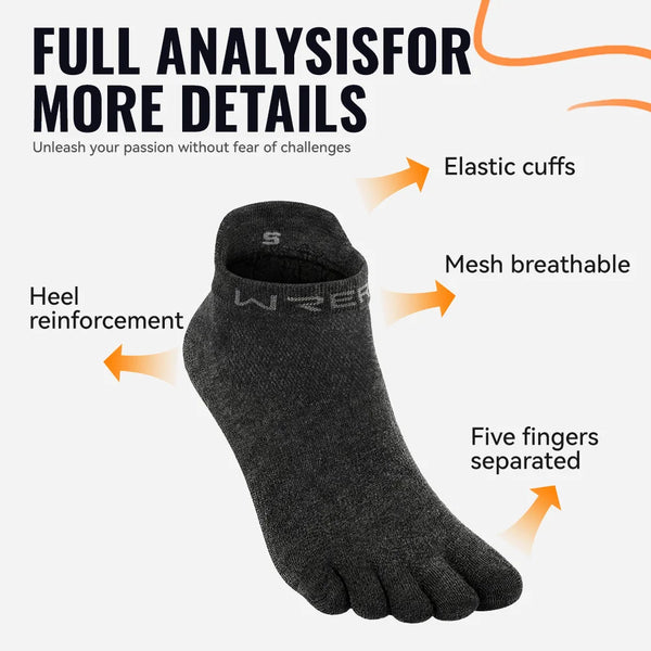 WRELS 1/2/3pairs Merino Wool Ankle Running Socks Hiking Socks Summer Moisture Wicking Cushion Breathable Five Toe No Show Socks