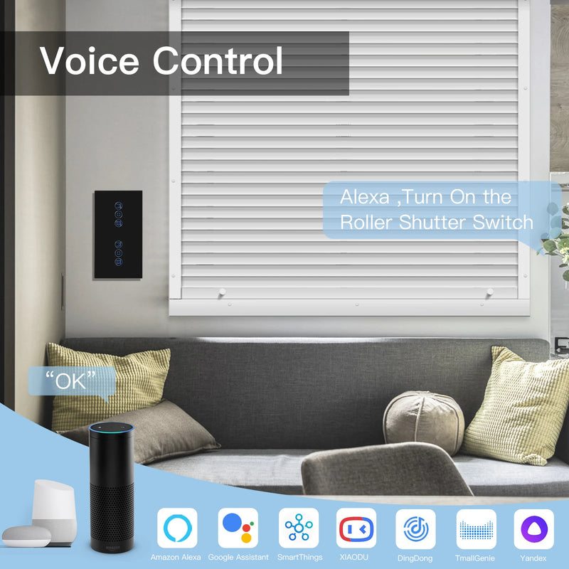 BSEED Wifi Smart Shutter Switch Wireless Double Blind Switch Crystal Panel Touch Switches Work With Smart Life Tuya Alexa App