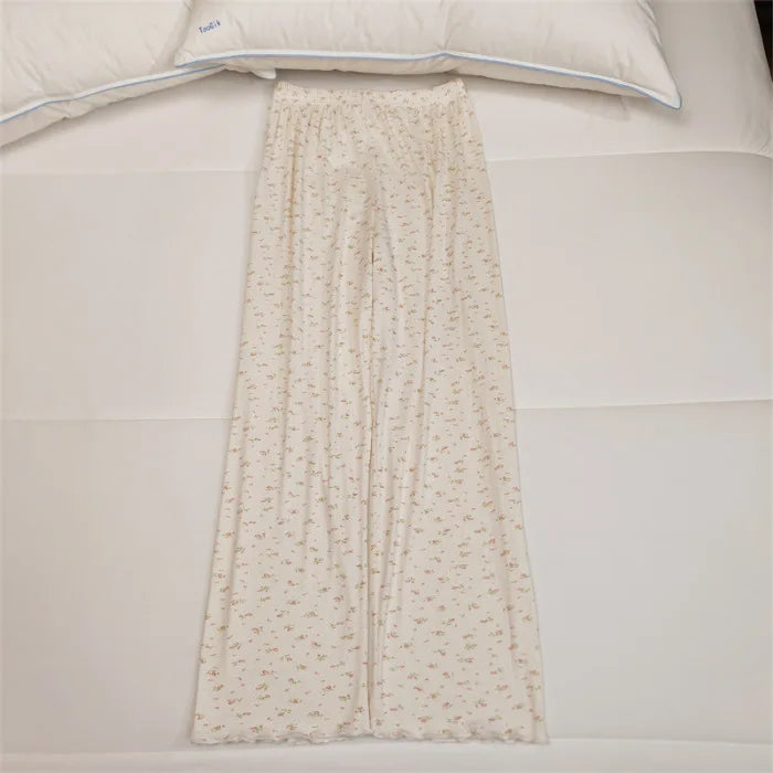 Pajama Pants Sleepwear Women Loungewear Spring Summer Lounge Bottoms Elastic Waist Home Pants Pajama Homewear Loose Trousers