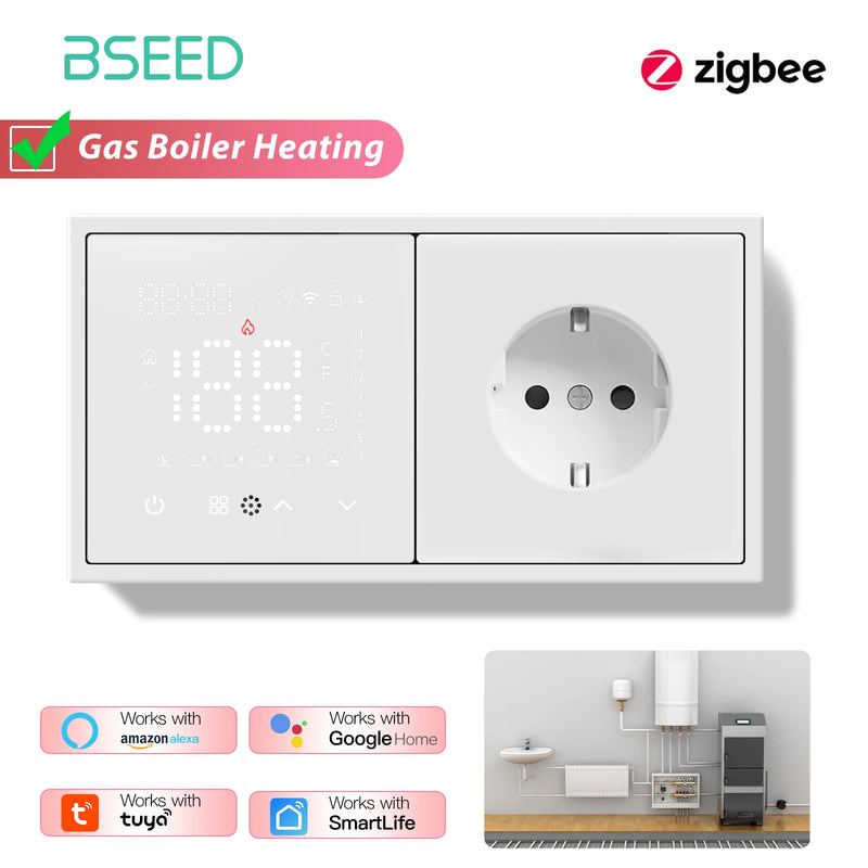 BSEED Zigbee Thermostat Smart Electric Floor Heating Water Boiler With Socket Alexa Google Temperature Controller Plastic Frame