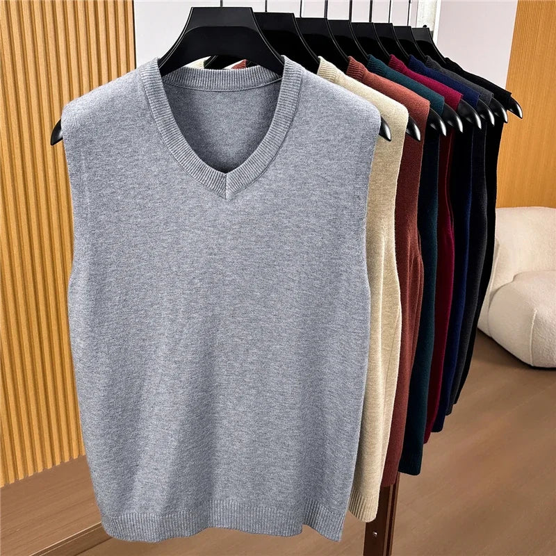 Fall Mens V Neck Knitted Waistcoat Sleeveless Sweater Vest Comfortable Knit Top For Business Daily Outfit Matching