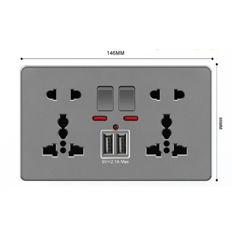 Grey UK USB Plug type c 18W Fast Charging Wall Socket, Universal 3.1A USB C socket, Water heater electrical light switch panel