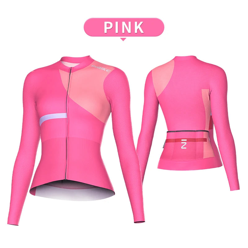 INBIKE Women's Cycling Bike Jersey Long Sleeve for Riding Mountain Road Shirts for Women Reflective Biking Clothing with Pockets