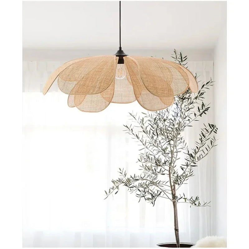 Rattan Chandelier Lights Retro Vine Pendant Lights E27 Tea Room Woven Petal Lamp Homestay Living Bedroom Restaurant Study