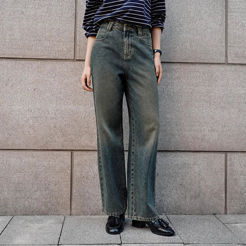 Semir Soft Jeans Women Fleece Lined Floor Length Pants Leg Slimming Wide Leg Retro Style 2026 Winter Fashion Trousers