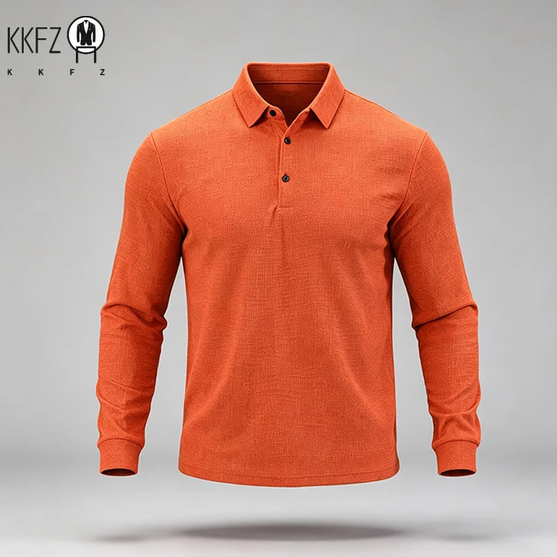 Male Urban Fashion Long Sleeve Polo Shirt Lapel Collar Comfort Texture For City Commute And Daily Street Leisure Matching Look