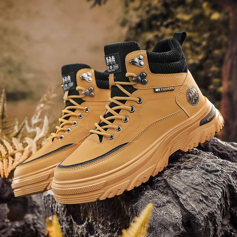 Mens High Top Boots 2025 Autumn New Fashion Workwear Work Short Boots Thick Sole Anti-friction Anti Slip Outdoor Hiking Sneakers