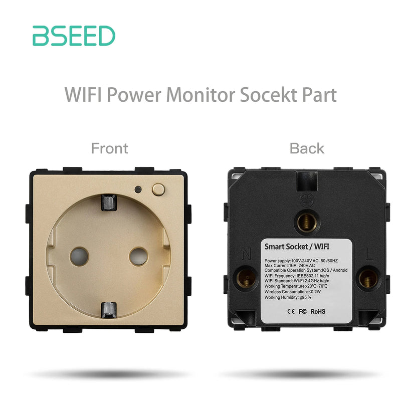 BSEED EU Stanndard Wifi Electrical Sockets Power Monitor Outlets Tuya Smart Life Alexa App Control Timing Function DIY Parts