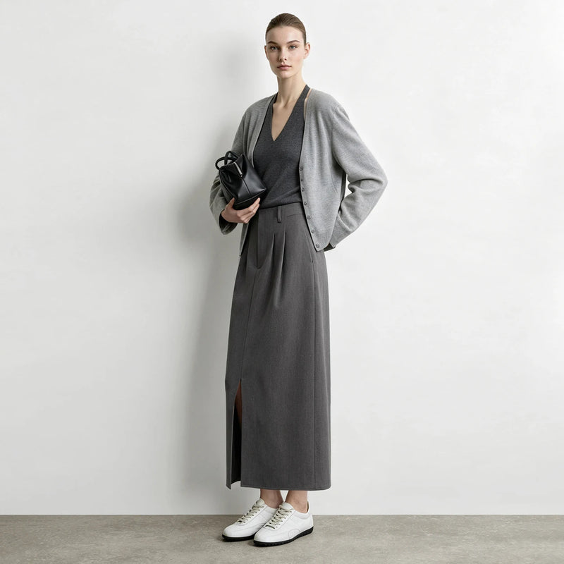 Amii Women Straight Long Skirt Front Slit Loose Fit Slimming Minimalist Commuter Versatile Winter 2026 Skirts for Women 12624016