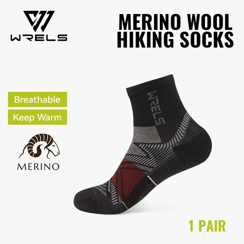 WRELS 1/2/3pairs Merino Wool Ankle Hiking Running Socks Compression Support Thick Cushion Moisture Wicking Breathable Socks