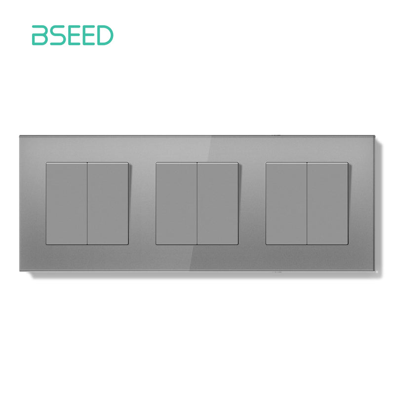 BSEED E Series Mechanical Button Switch 1/2Gang 1Way Double Light Switch Triple Toggle Switch Glass Panel Switch On Off 250V