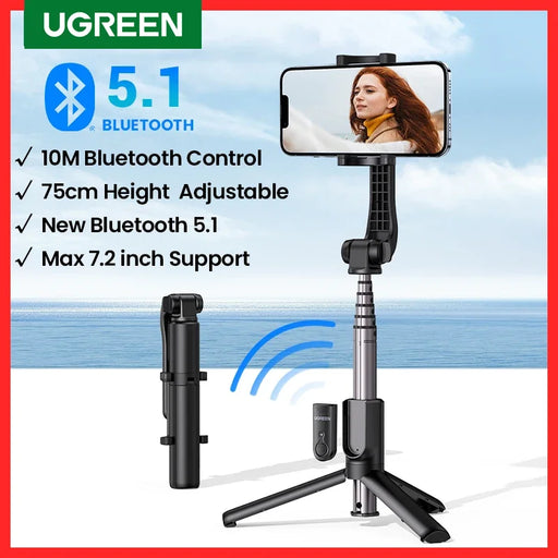 【New-in Sale】UGREEN Bluetooth Selfie Stick Tripod Stand 750mm Extended 10m Bluetooth Remote Shutter Universal For IOS Android