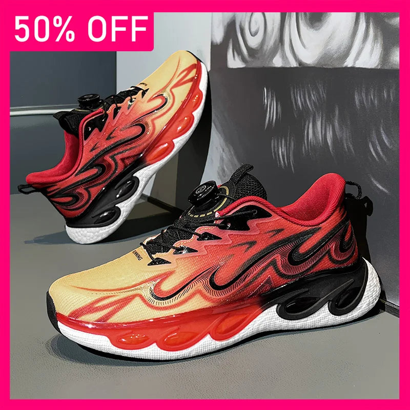 Men Sports Shoes New Breathable Rotating Buckle Fashion Wear-resistant Leather Street Anti Slip Lightweight Flat Running Shoes